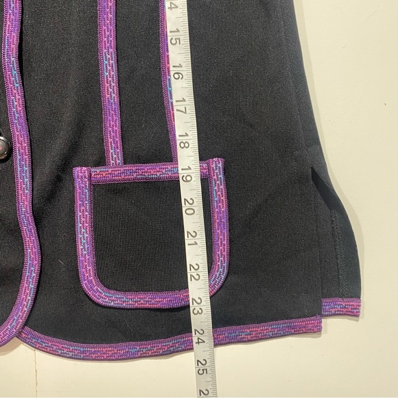 Exclusively Misook Petite Black With Pink/Purple Trim Butterfly Buttons Blazer - Picture 8 of 14